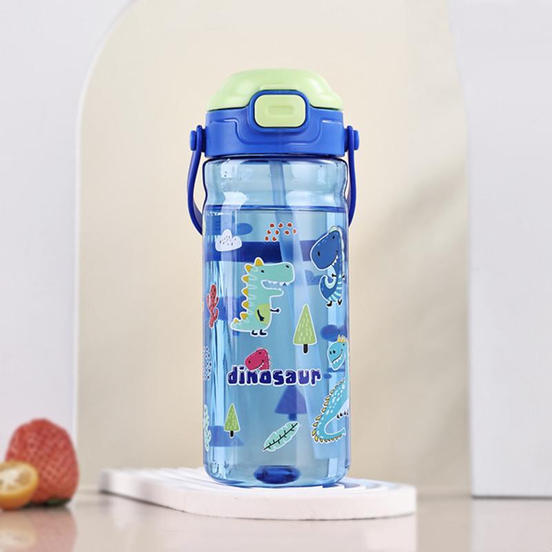 550ml Kids Healthy Plastic Water Bottle With Straw BPA Free Leak-Proof Durable Unbreakable Cartoon Drinking Bottle With Handle