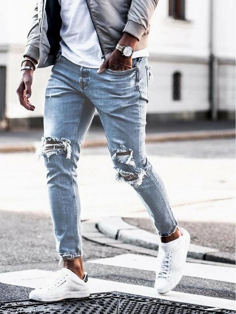 European Men's Slim Fit Ripped Jeans - Autumn Trend Elastic Small Leg Pants