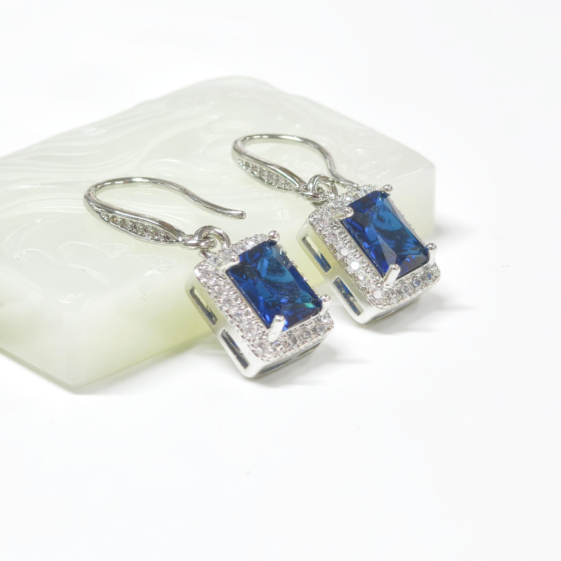 

Gethin Jewelry Korean Style Zircon Rectangle Gemstone Dangle Earrings
