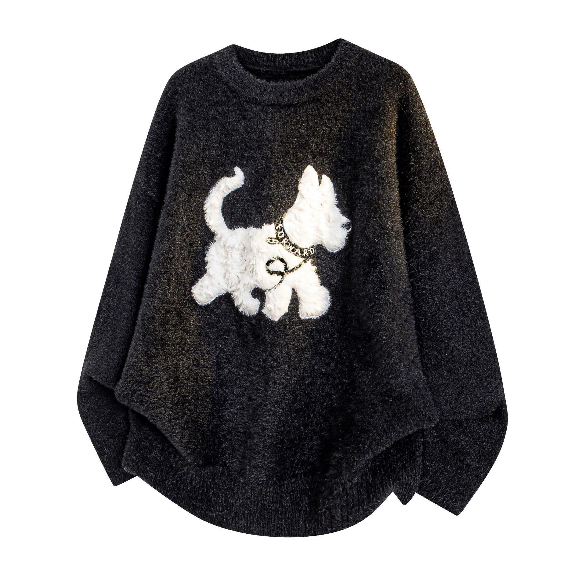 FANSET Retro Mohair Unisex Soft Round Neck Winter Sweater L