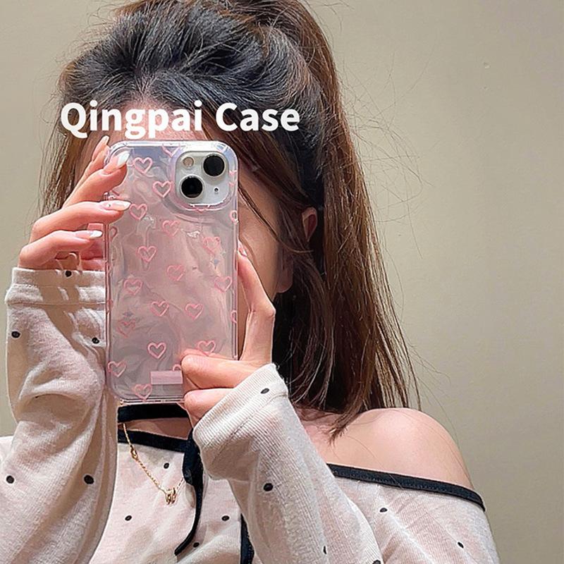 Pink Heart FYD Water Ripple Pattern Suitable for Apple 17 AIR Laser Pleated Women's IPhone 16 Pro Max Phone Case