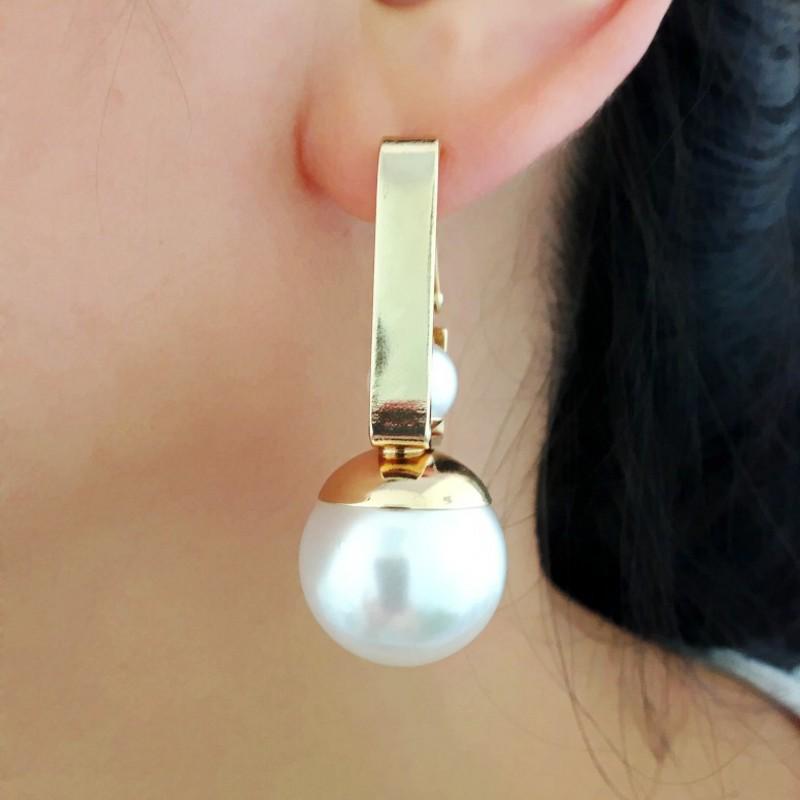Korean Minimalist Double Pearl Square Alloy Earrings