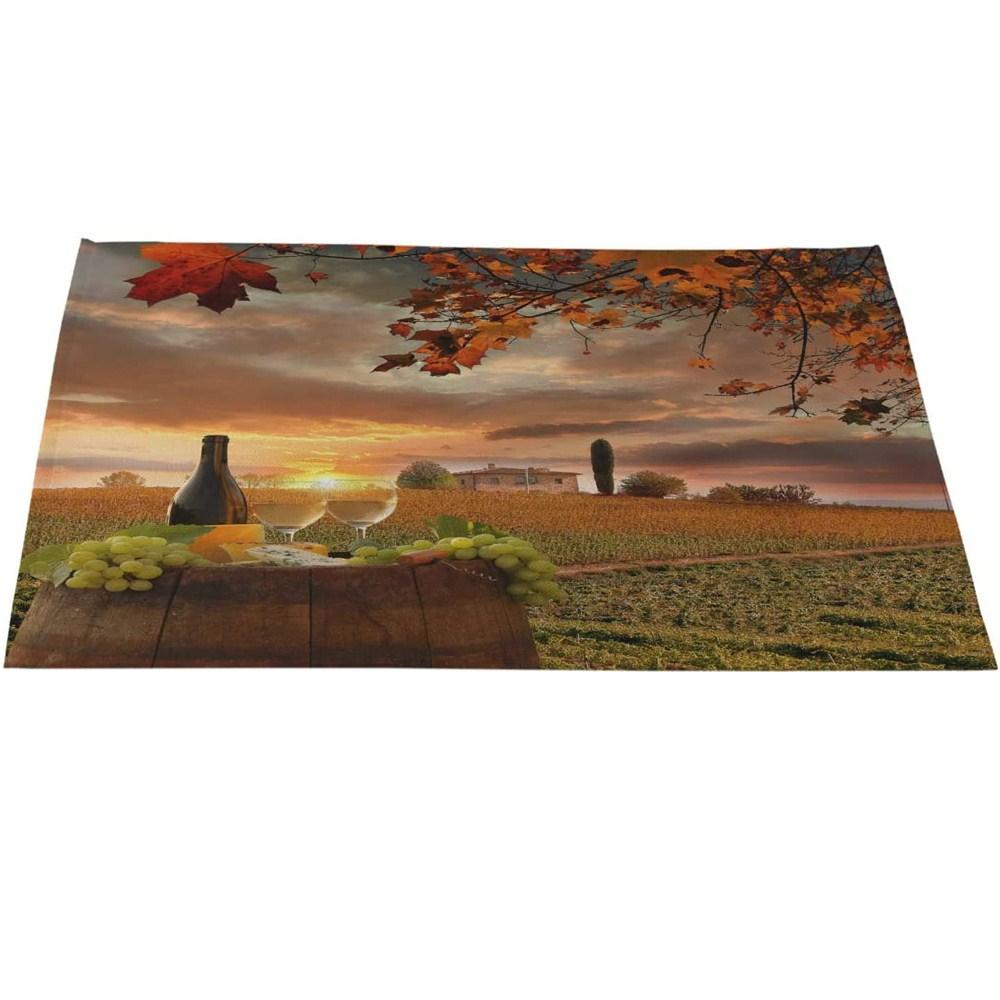 Fresh Simple Abstract Small Leaf Branch Printing Linen Placemat for Dining Table Drink Coaster Home Decoration Modern Kitchen