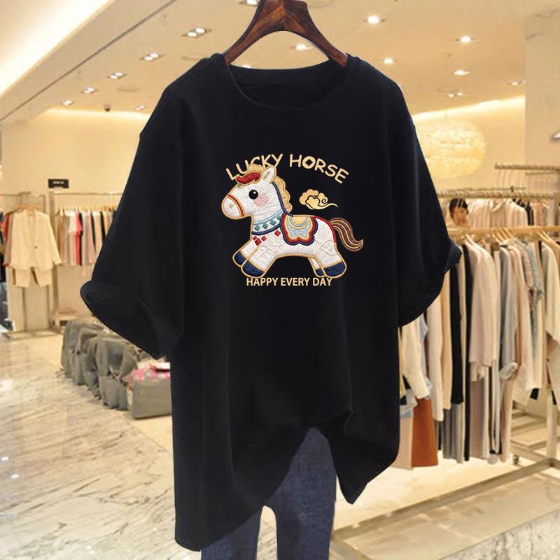 2026 Year of the Horse Red Pure Cotton Women's Loose Fit Short Sleeve T-shirt