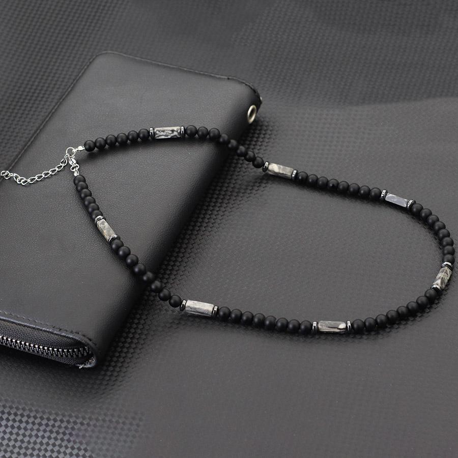 Collana Unica in Pietra Naturale da Uomo 19 Pollici Choker Corto Fibbia in Acciaio Inossidabile Perline Quadrate Occhio di Tigre Accessori per Ciclismo