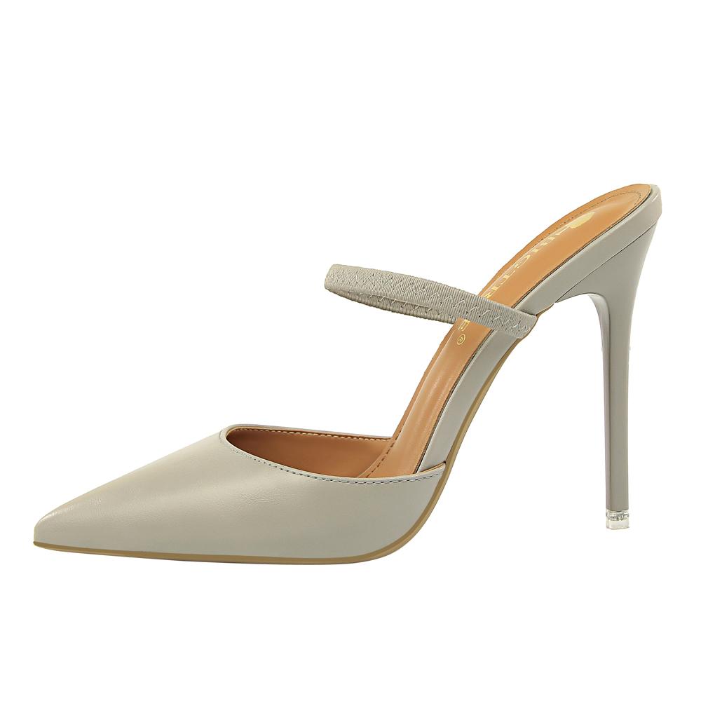 

Style Retro Simple Bag Head Slippers Thin Heel High Heel Shallow Mouth Pointed Hollow Word with Women s Slippers DS-86-10 40 сірий колір