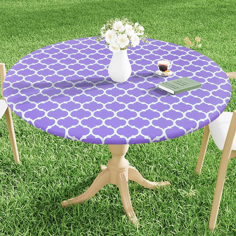 Homaxy New Round Tablecloth 1 PCS PEVA Material Wipeable Flannel Backed Vinyl Tablecloths Waterproof Elastic Fitted Table Covers