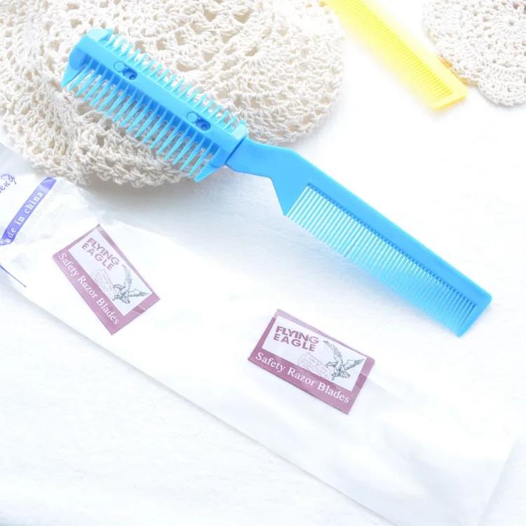 1pc Hairdressing Comb Haircut Brush Carbon Handle Hair Brushes with Razor Blade Hair Thinning Trimmer Salon Barber Styling Tools