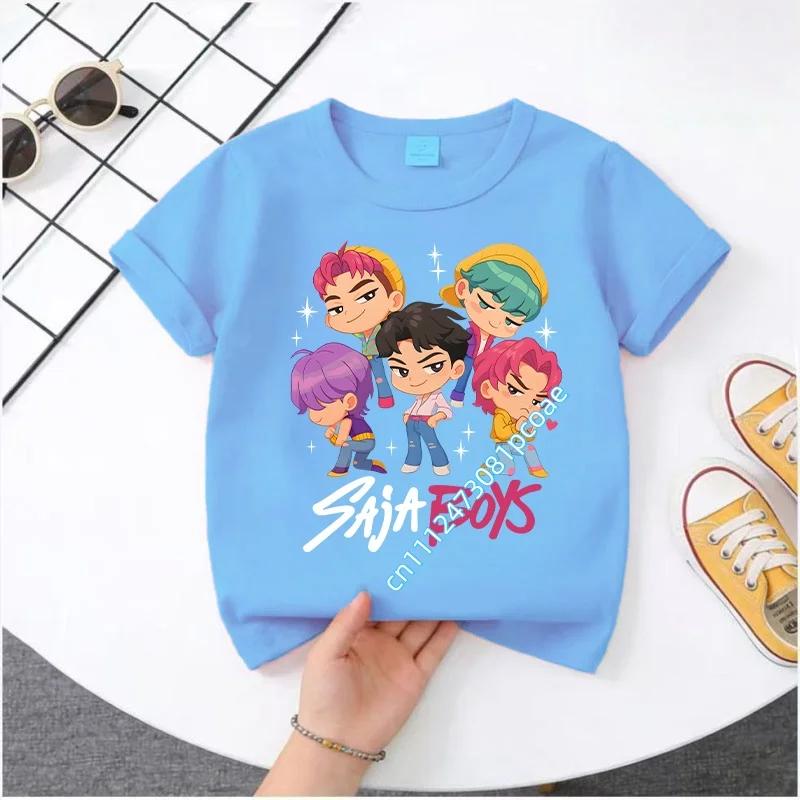 KPop Demon Hunters 2026New Saja Boys Cartoon Boys T-shirt Round Neck Fashion Casual Top Children's T-shirt Kids Clothing