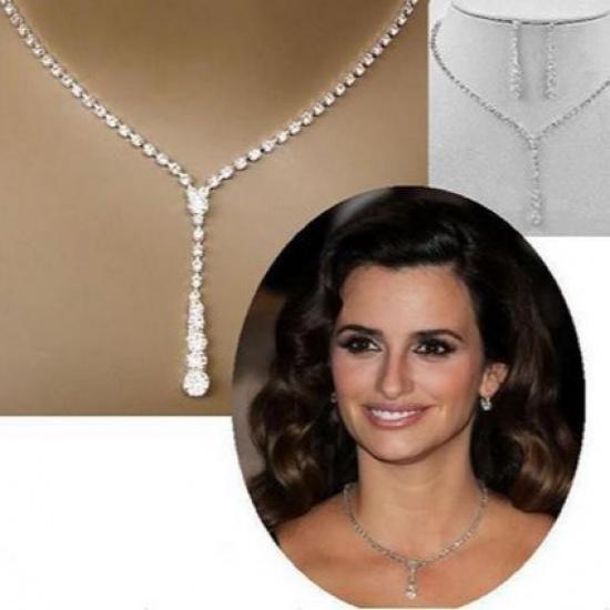 C018 Korean Style Bride Alloy Rhinestone Sweater Chain Trendy Personality Versatile Necklace Earrings Gold Chain Collarbone Chain