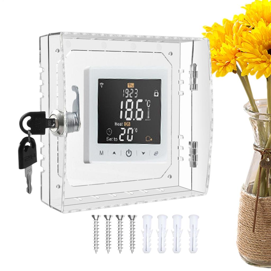 Thermostat Lock Box Thermostat Transparent Protective Cover With Lock Wall-Mounted Lock Box For Thermostat On Wall AC Lock Box