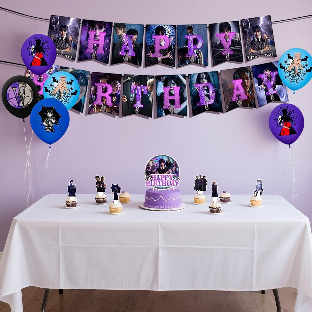 Birthday Theme Party Decoration Banner Pull Flag Cake Flag Balloon- Set
