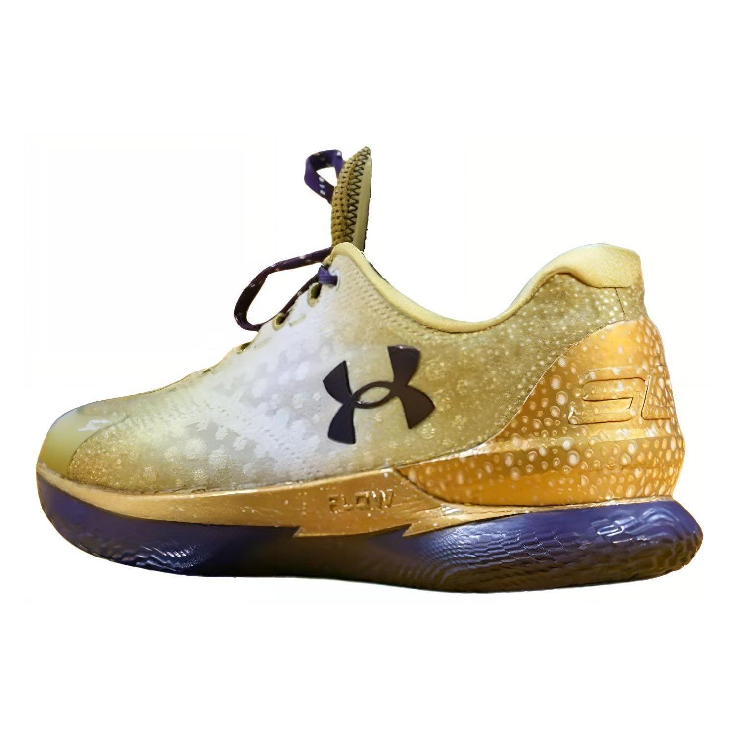 

Under Armour Curry 1 Low Flotro Pe С круглым носком На шнуровке Прочные низкие баскетбольные кроссовки Мужские кроссовки Золотой Синий 3028862-700 44.5
