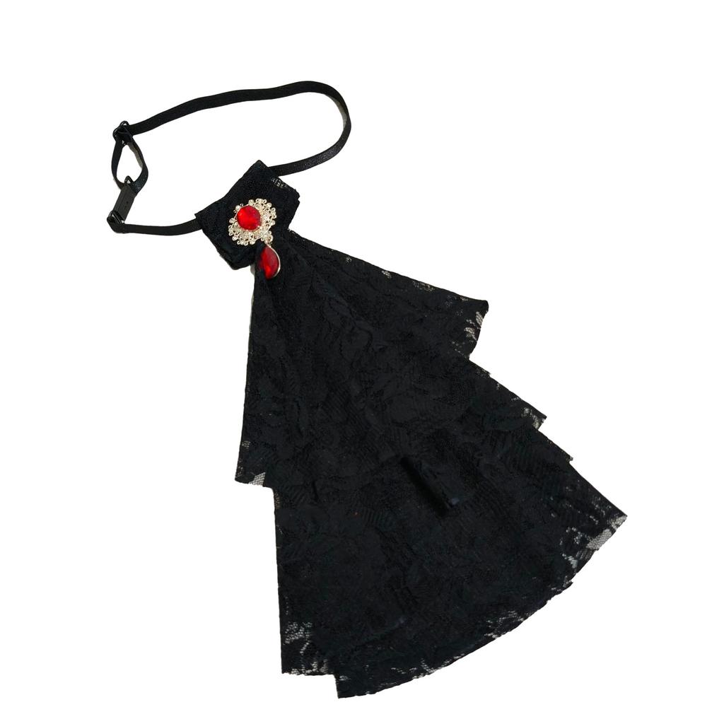 Women's Multilayer Lace Ruffle Crystal Faux Collar Gothic Victorian Detachable Jabot Collar Steampunk Clothing Accessory