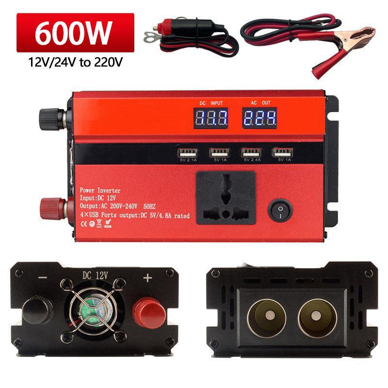 Portable Car-Mounted Solar Inverter with Dual Digital Display, 2000W/3000W/4000W, 12V/24V, USB-Compatible Power Strip 24v420W/600W Red