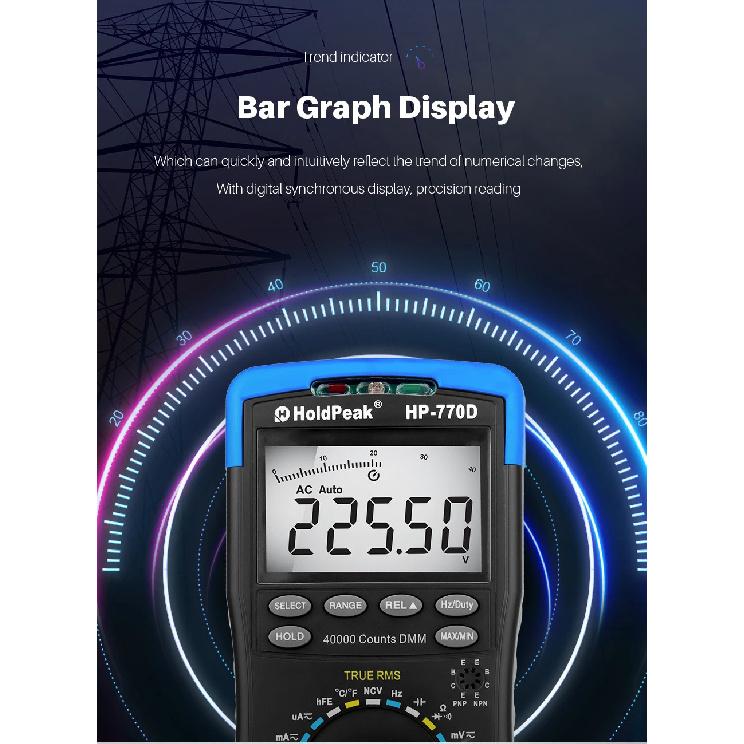 HP-770D True RMS Digital Multimeter 40000 Counts Auto Range NCV Voltage Current Tester with Temperature Test