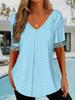 2025 European Women's V-Neck Lace Patchwork Knit T-Shirt