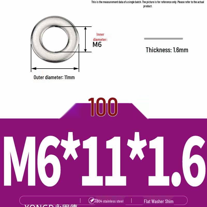 304 Stainless Steel Thickened Flat Washer / Ultra-thin Metal Gasket, Sizes M1.6-M10