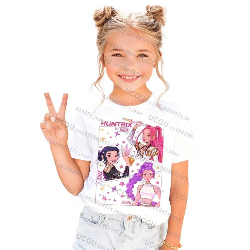 

Kids T-shirts Kpop Demon Hunters Short Sleeve Cute Casual Fashion Polyester Kids T-shirt Boy Girl Top 140 білий