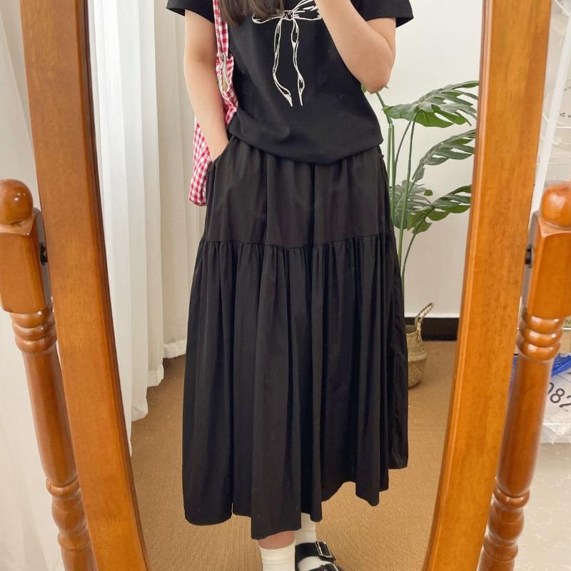 Women's Wrinkle-Resistant Casual High-Waist Slimming Tiered Cake Umbrella Skirt with Pockets - Artsy Vintage Versatile Midi for Spring/Summer