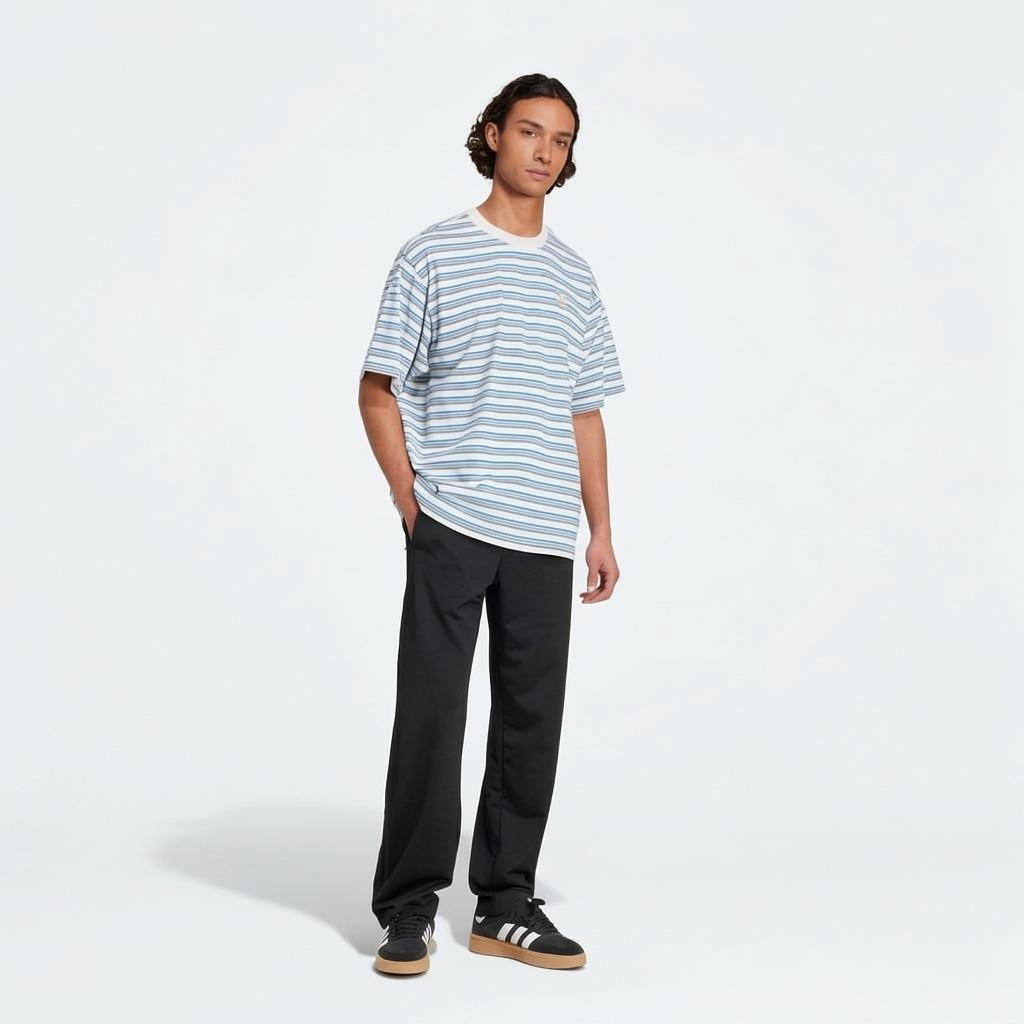 adidas Originals Stripe T-Shirt Fashion Versatile Round Neck Short Sleeve Men Tops White Blue Light-Orange KB8355
