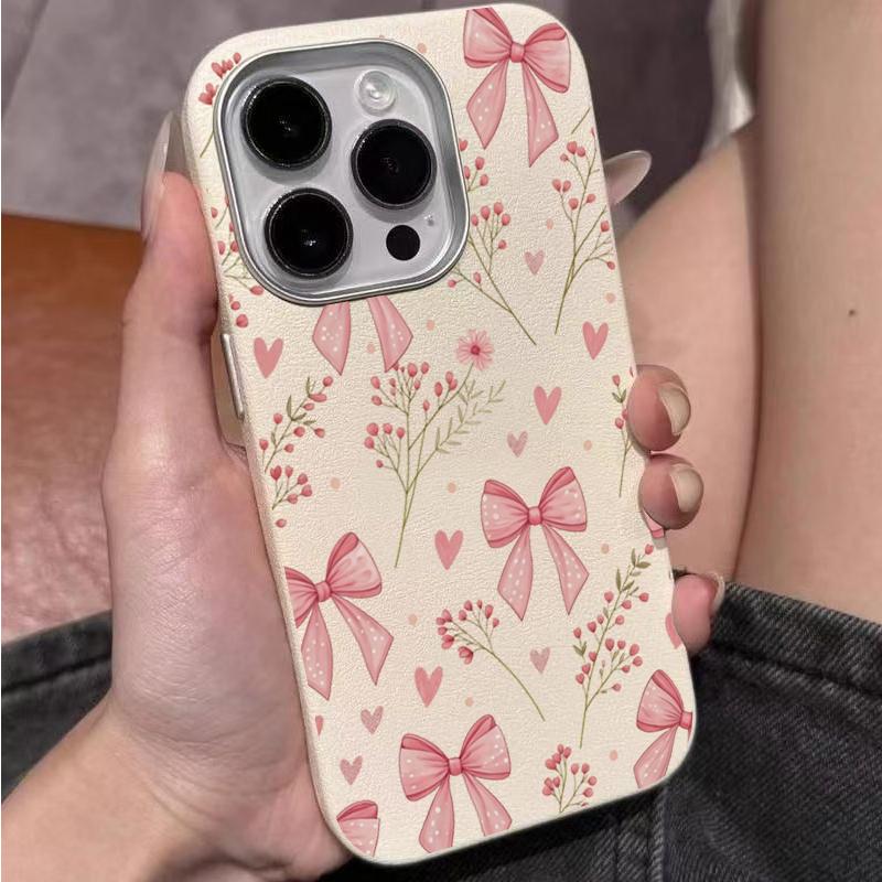 Bow and Flower Design Lichee Pattern Silicone Phone Case For iPhone 17 16 15 Pro Max 14 13 12 11 XS X XR 7 8 Plus 16E Air Cover
