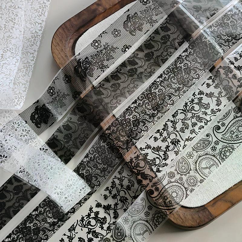 1/10 Roll Elegant Black White Lace Flower Nail Transfer Foils Fantasy Retro Floral Starry Sky Paper Sticker Manicure Accessories