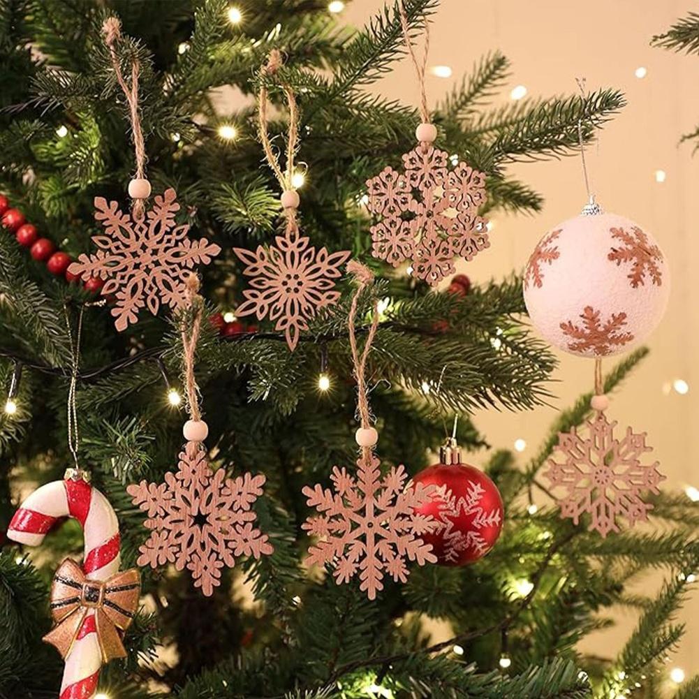 Holz-Schneeflocken-Ornament-Set 6 Stück Europäischer Stil Feiertagsdekorationen Zum Aufhängen für Weihnachtsbaum, Wand und Saisonale Nutzung