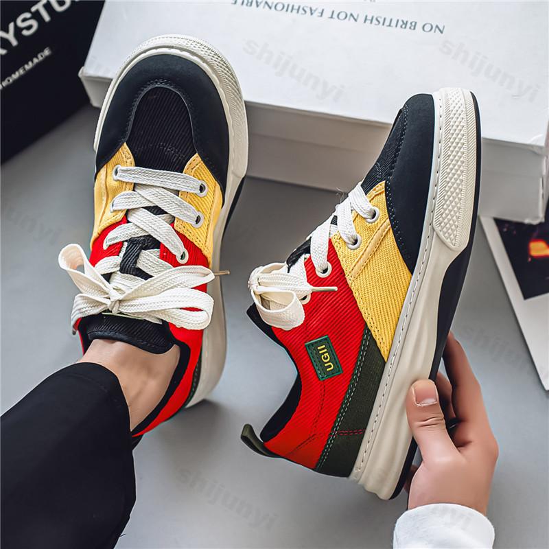 Fashion Men's Color Blocked Casual Canvas Shoes 2025 Spring Fashion Trend Versatile Sports Sheos Thick Soled Comfortable Chunky Sneakers