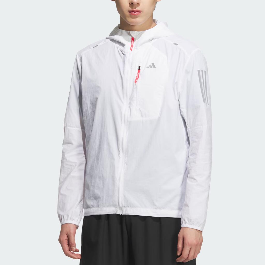 Adidas Dwr Ss25 Rn Logo Sun Protection Upf50+ Cooling Running Sports Hooded Long Sleeve Jacket Men Jacket White KB9127