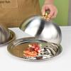 Thick Steak Plate with Lid Stainless Steel Dinner Plate Pasta Dish Fruit Plates Display Tray Dessert Bowl Serving Plates Dish