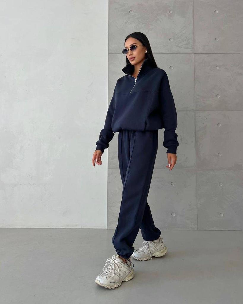 Europäischer und Amerikanischer Stil Lässiger Patchwork Verdickter Langarm-Sweatshirt und Hosen Set 2025