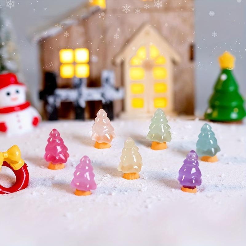 16pcs Glow-in-the-Dark Christmas Tree Decorations Resin Miniature Ornaments Tabletop Outdoor Landscape Figurines Christmas Decor