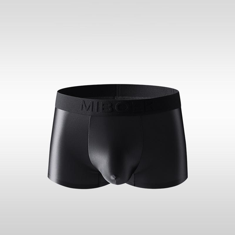 Men's Smooth Satin Ice Silk Boxer Briefs Low Waist Seamless Breathable Underwear Solid Color Soft Daily Wear Shorts