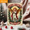2D Flat, Iron F, 1pc Vintage Style Merry Christmas Sign And Plaque - Angel Blowing Trumpet with Holly Berries Metal Wall Decor, 20.32X30.48 Cm Reusabl
