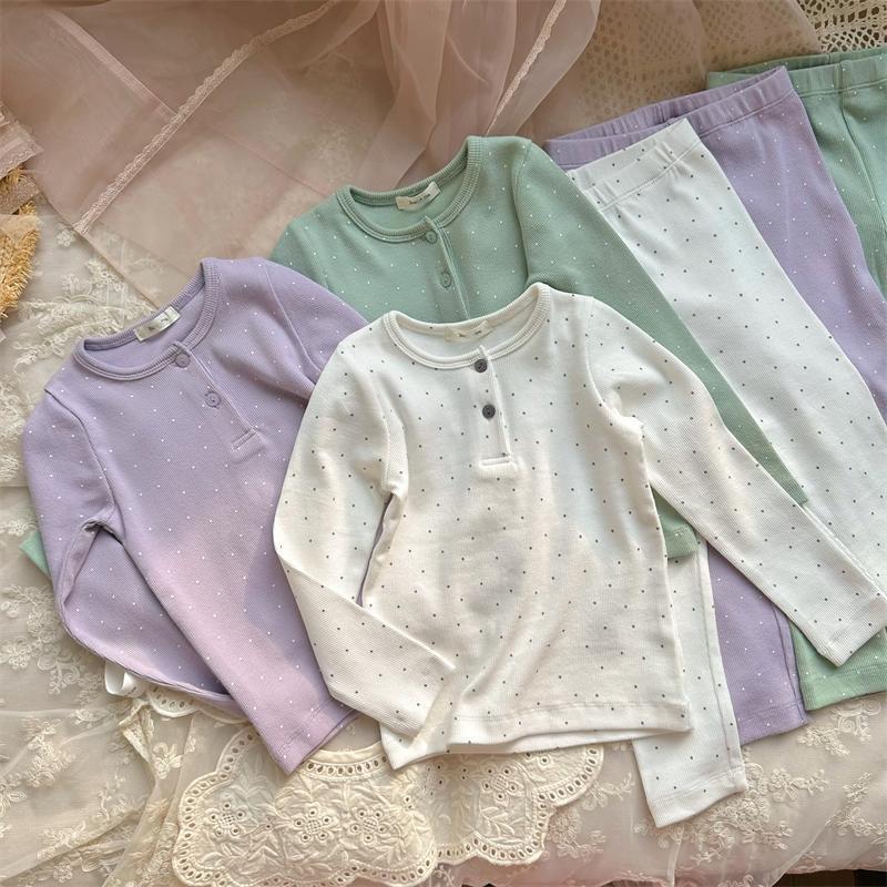 High-Elastic Polka Dot Kids' Long Johns Set - Comfortable 2-Piece Homewear