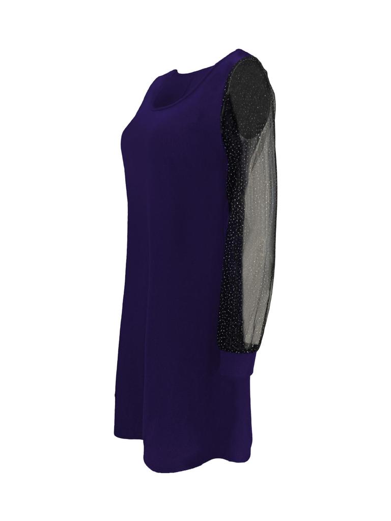 Elegant U-neck Mesh Long Sleeve Dress - Casual, Slightly Mature Style
