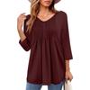 Tops de mujer con cuello en V, manga tres cuartos, rayas, plisados, casuales, camisas de moda de verano