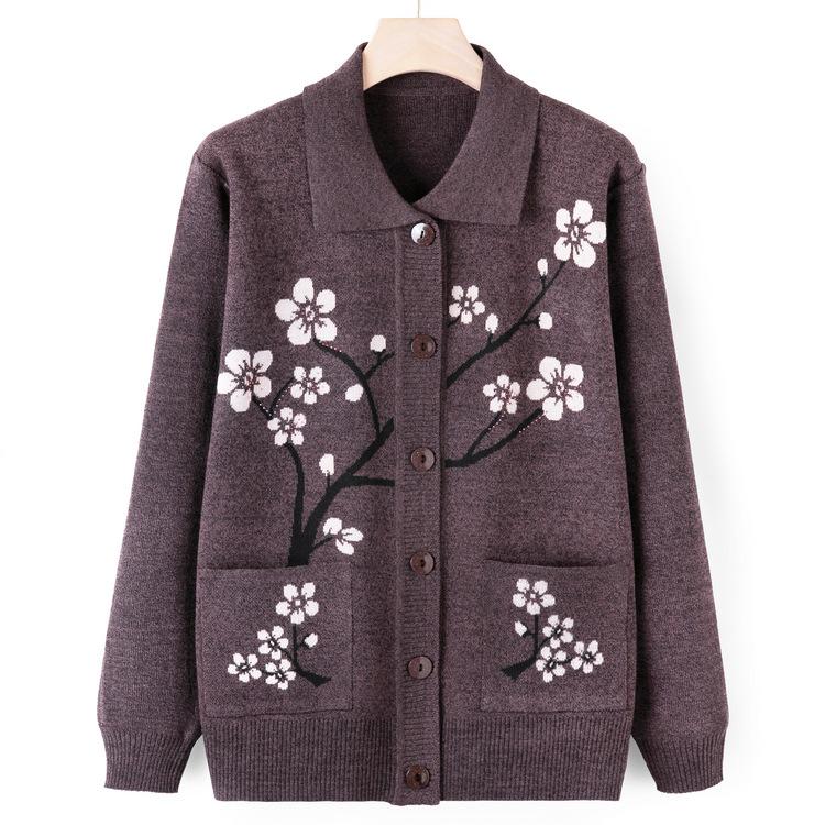 Sweater Jacket Women's Autumn Mom Knitted Sweater Cardigan Top Grandma Casual Lapel