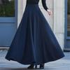 Autumn Winter Retro High Waist Pleated Skirt Women Casual Pocket Woolen Maxi Skirt Female Flare Red Long Skirt