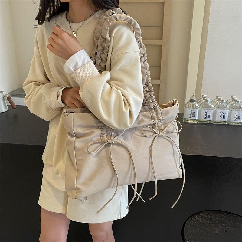 Fashion Pleated Large-capacity Bag Women's 2025 Spring and Summer New Korean Version Simple Casual Tote Bag Commuter Shoulder Bag