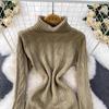 Gray Fashion Turtleneck Sweater Dress For Women New Autumn Winter Chic Long Sleeves A-Line Pullover Loose Knitted Dresses