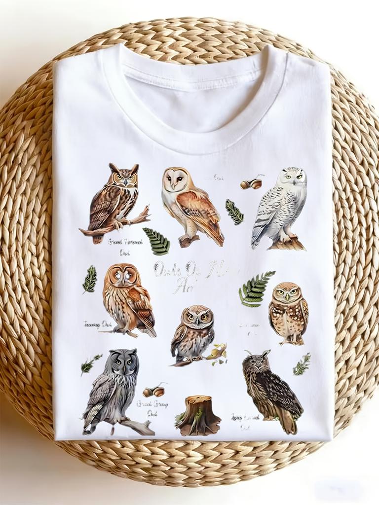 Men's North American Owl Graphic Tee - Lightweight And Breathable Round Neck Design Showcasing 7 Owl