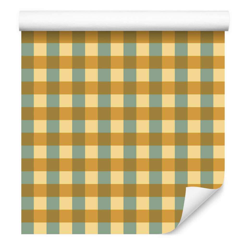 Yellow and Blue Checkered Wallpaper, Gold and Cream, for Living Room and Bedroom, 50x1000