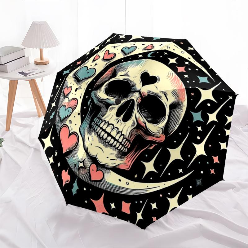 

1pc Skull & Moon Automatic Open/CloseUmbrella, Portable Compact Umbrella for Men & Women A076