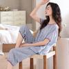 Pajamas women's summer thin woven cotton short-sleeved cropped pants summer middle-aged mother large-size loungewear set