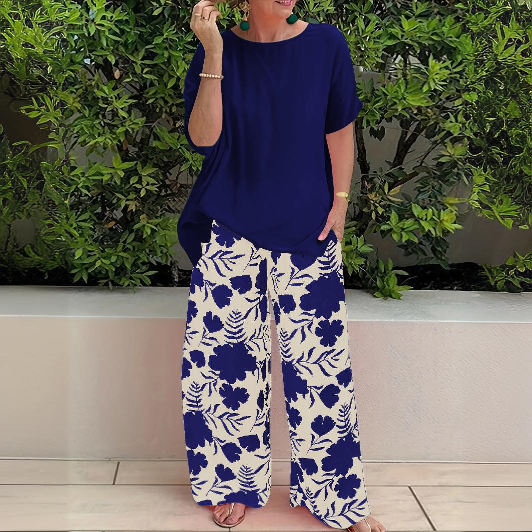 

Женский праздничный повседневный костюм из двух частей Мягкий и удобный летний свободный топ с напечатанными брюками Повседневный костюм из двух частей XXL