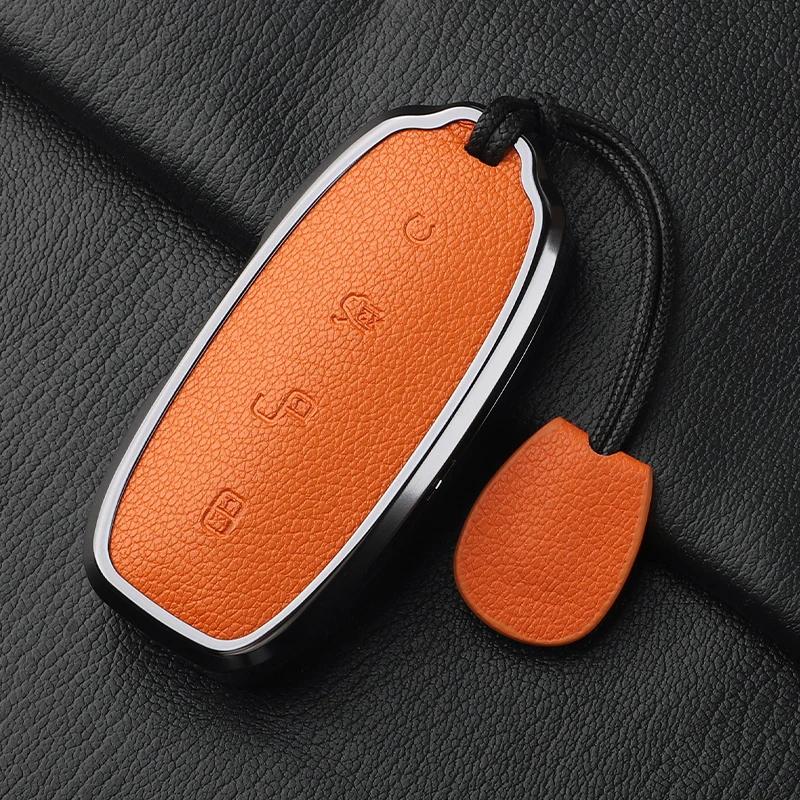 Metal And Leather Car Key Case Cover For Byd Denza D9 Dm-I   N7 N8 Auto Keychain Protect Set