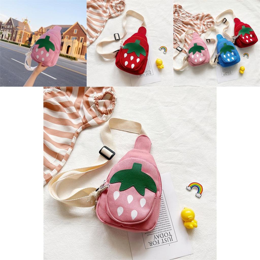 Strawberry Children Cartoon Canvas Mini Backpack With Zipper Pocket For Daily Use And Playtime