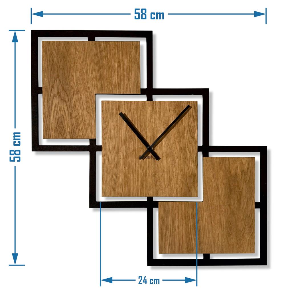 Triple wall clock 58cm black wooden